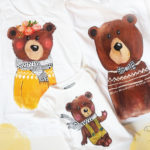 Familia de urși. Tricouri asortate pentru familie, pictate manual.