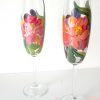 Pahare șampanie pictate cu model floral. Pahare personalizate.
