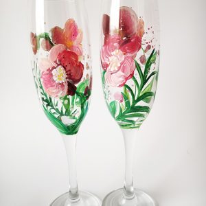 Pahare pictate manual cu orhidee roz